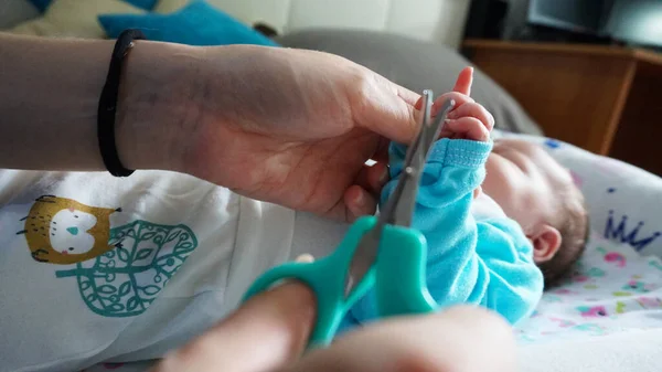 Newborn Child Nails Cut Scissors — Stock Photo, Image