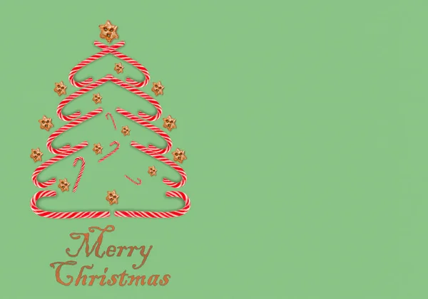Boldog Karácsonyt Karácsonyfát Készült Édességek Mézeskalács Zöld Hátteren Téli Ünnepek — Stock Fotó