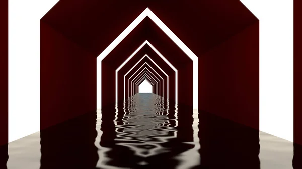 3d render of abstract triangle shape in tunnel background