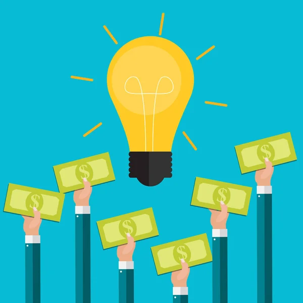 Hand Holds Money Light Bulb Investing Innovation Concept Modern Flat — Stock Photo, Image