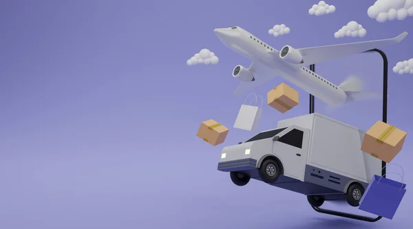 Teslimat Hizmeti Konsepti Teslimat Minibüsü Uçak Nakliyesi — Stok fotoğraf