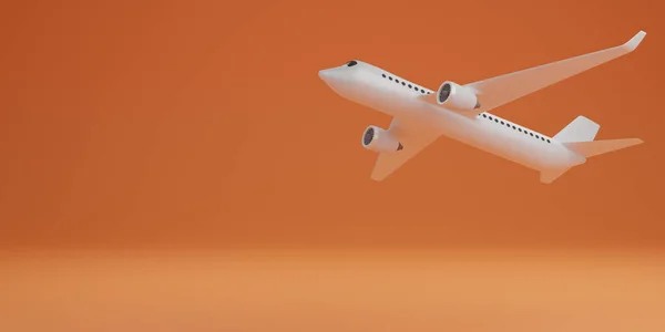 Avião Branco Fundo Laranja Conceito Tecnologia Renderização — Fotografia de Stock