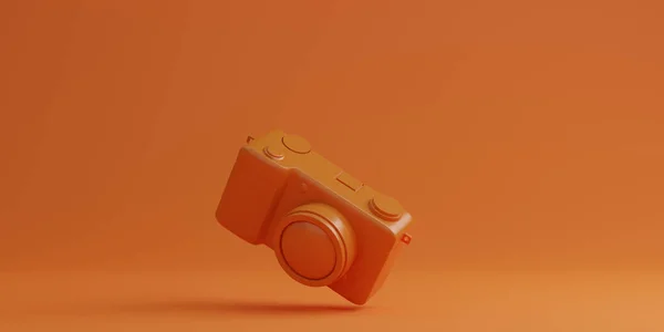 Оранжевая Цифровая Камера Оранжевом Фоне Технологическая Концепция — стоковое фото