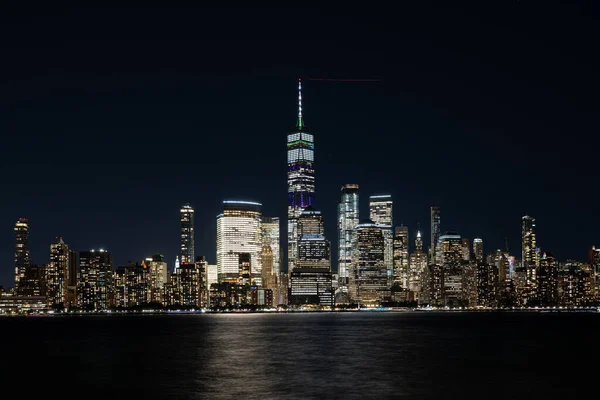 曼哈顿下城地平线夜间 纽约市 — 图库照片