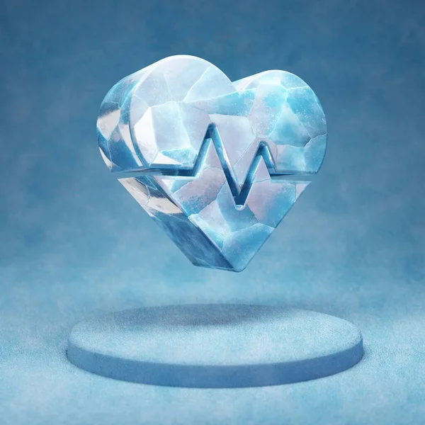 Heartbeat Icon Cracked Blue Ice Heartbeat Symbol Blue Snow Podium — Stock Photo, Image