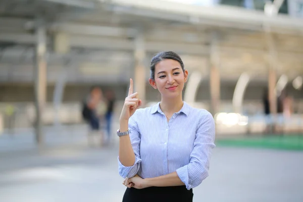 Portrait Cheerful Business Women Standing Outdoor — Stock Photo, Image