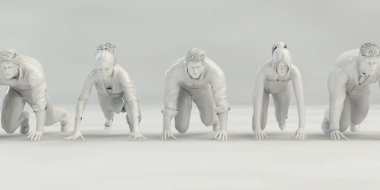 Gri arka planda bir grup iş adamı. 3d illüstrasyon.