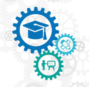Eğitim konsepti olan çarklar, Üniversite için basit web düğmeleri