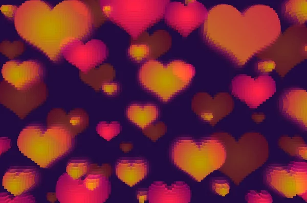 Multicolored Different Hearts Pixel Effect Dark Background — Stock Photo, Image