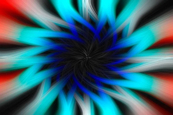 Red, white, black, blue and light blue twisted radial lines with fibers effect, abstract background