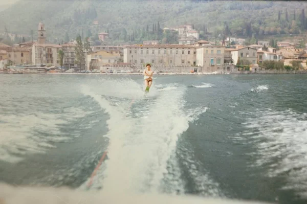 Italy 1978 Man Practicing Water Skiing — Foto Stock