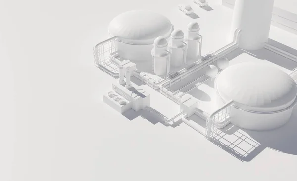精製所のタンク パイプライン 産業機器 化学産業の概念 白い素材効果のデジタル3Dレンダリング — ストック写真