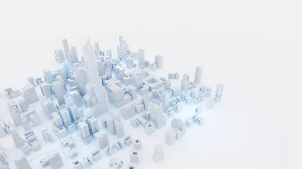 干净的白色城市与白色背景 数字3D渲染 — 图库照片