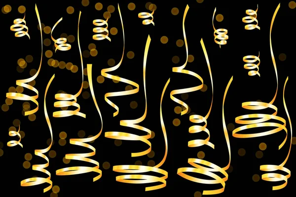 Set Realistic Golden Serpentine Ribbons Isolated Vector Design Element Holiday — Stock Photo, Image