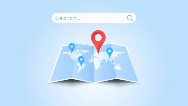 Globalne Wyszukiwanie Mapie Świata Konceptualna Płaska Ilustracja — Zdjęcie stockowe