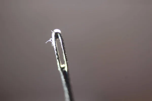 Small Needle Empty Eyelet Isolated Black Background — Stockfoto