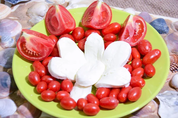 Mozzarella Tomaten Achtergrond Bekijken — Stockfoto