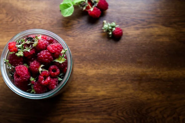 Fresh Raspberry Berries Glass Jar — Stok fotoğraf