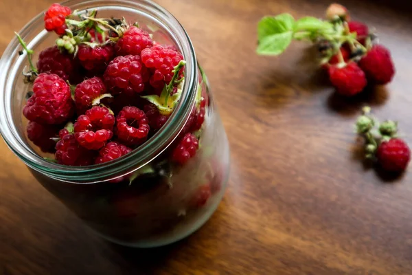 Fresh Raspberry Berries Glass Jar —  Fotos de Stock