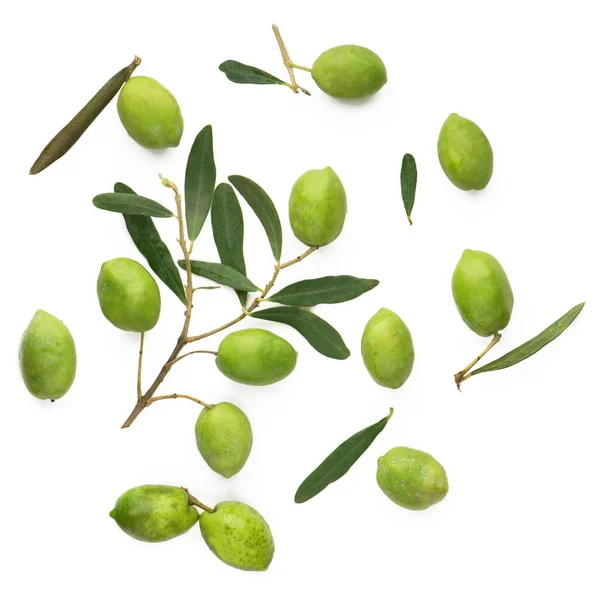 Оливковые Фрукты Оливковые Листья Белом Фоне — стоковое фото