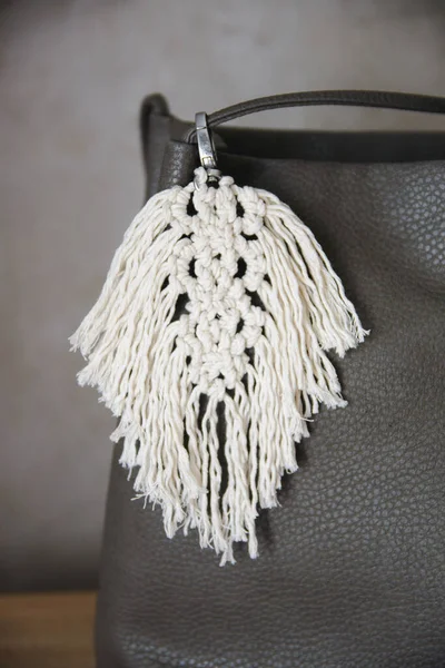 Handmade Macrame Keychains Made Natural Cotton Thread Attached Clasp — Stock Photo, Image