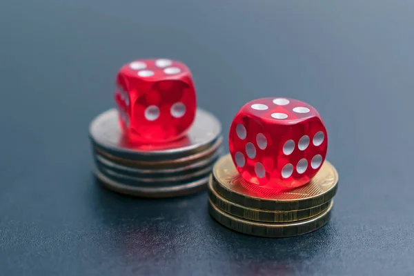 Dice Lie Chips Coins Table Casino — Stok fotoğraf