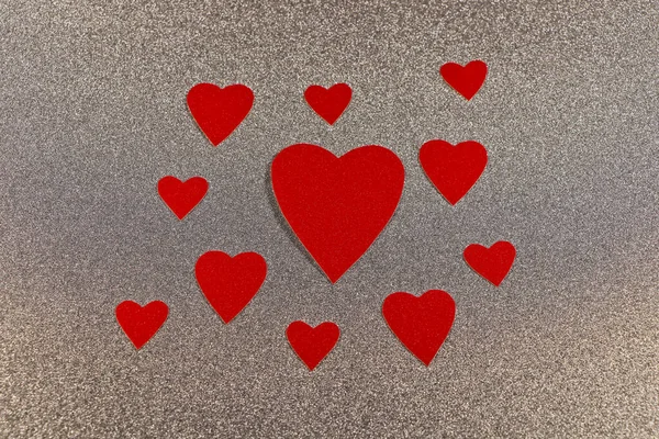 Red Hearts Cluster Zilver Abstracte Achtergrond Ontwerp — Stockfoto