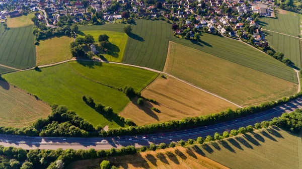 Aerial View Asphalt Road Passes Field — Stockfoto