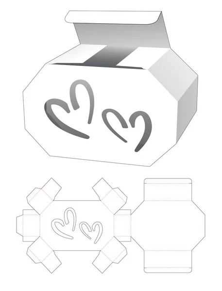 Cardboard Hexagon Box Hearts Shaped Window Die Cut Template — Stock Photo, Image