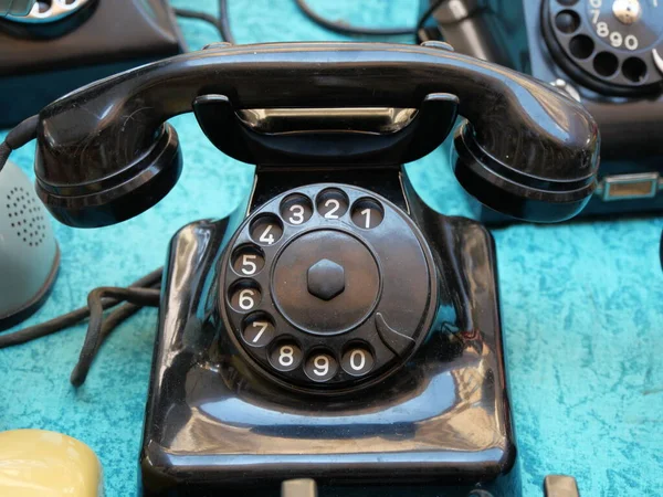 Vintage Rotary Dial Telephones Display Flea Market Turin Italy June — Foto de Stock