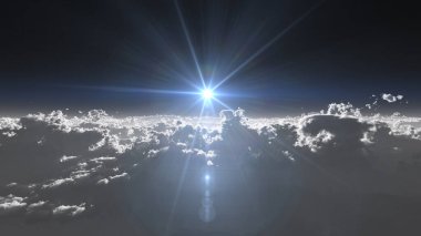 Bulutların üzerindeki yüksek stratosfer, 3D resimleme