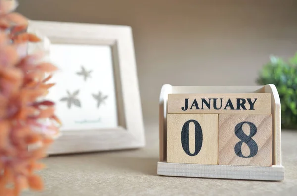 Calendario Madera Con Mes Enero Concepto Planificación —  Fotos de Stock