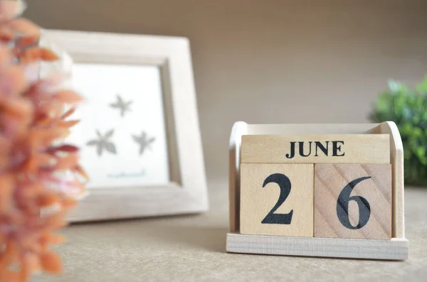 Calendario Madera Con Mes Junio Concepto Planificación —  Fotos de Stock