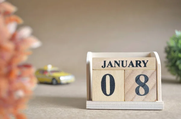 Primer Plano Del Calendario Bloques Madera Con Enero — Foto de Stock