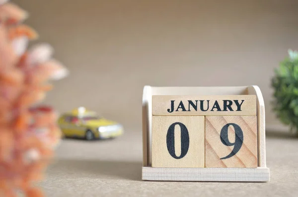 Primer Plano Del Calendario Bloques Madera Con Enero —  Fotos de Stock