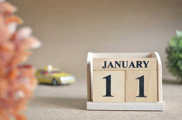 Primer Plano Del Calendario Bloques Madera Con Enero — Foto de Stock