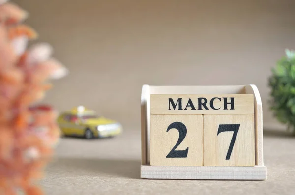 Houten Kalender Met Maand Maart Planningsconcept — Stockfoto