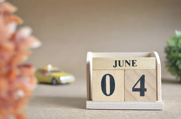 Ξύλινο Ημερολόγιο Μήνα Ιούνιο Σχεδιασμός Έννοια — Φωτογραφία Αρχείου