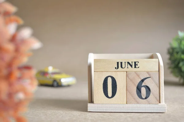 Ξύλινο Ημερολόγιο Μήνα Ιούνιο Σχεδιασμός Έννοια — Φωτογραφία Αρχείου