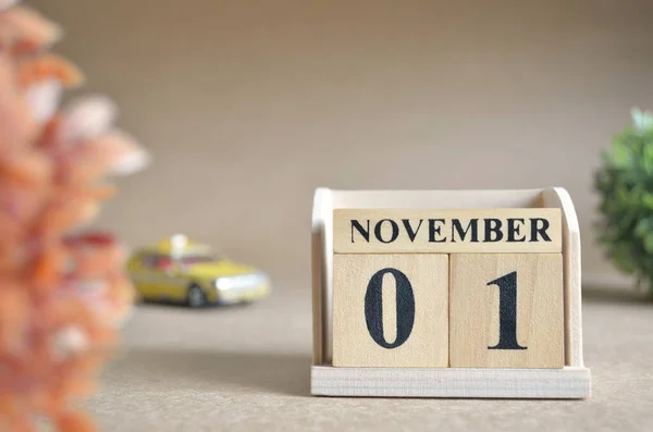 Ξύλινο Ημερολόγιο Μήνα Νοέμβριο Σχεδιασμός Έννοια — Φωτογραφία Αρχείου