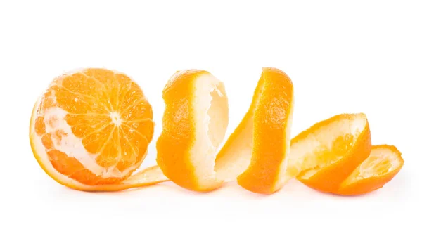 Hámozott Gyümölcs Narancs Hámozott Bőr Izolált Fehér Háttér — Stock Fotó