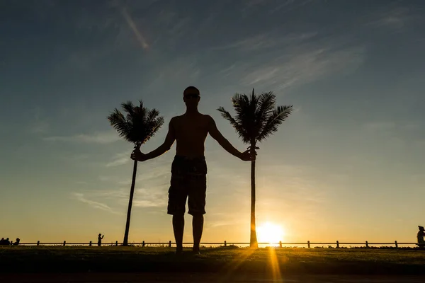Silhouette Young Man Palm Trees Broome Western Australia — Stock fotografie