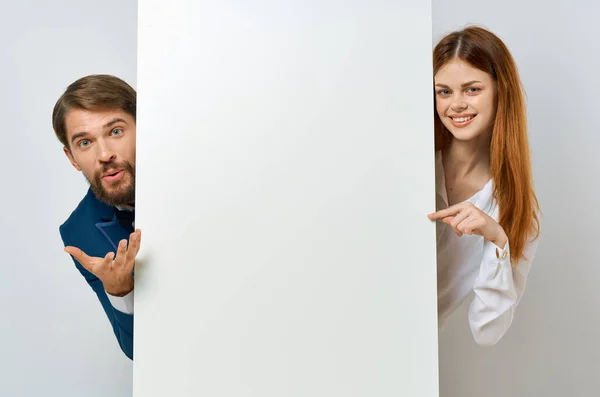 funny business man and woman white poster presentation copy space