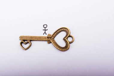 Tiny stick man and Education wording beside a retro style key 