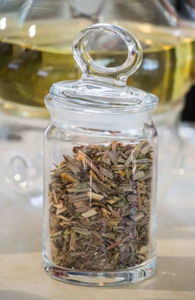 Herbal Tea Teapot Tea Plant Bottle — Stock Photo, Image