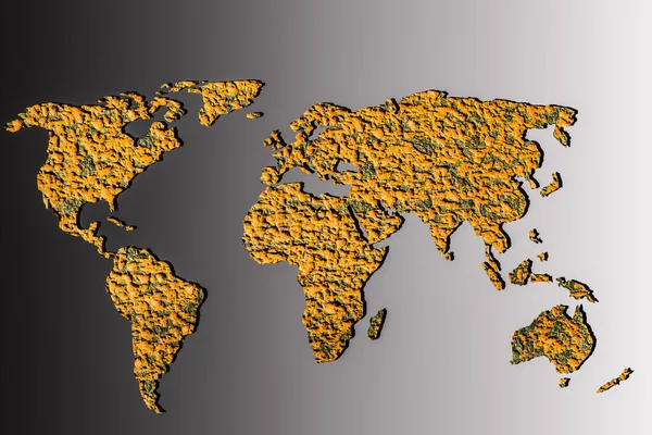 Mapa Mundo Aproximadamente Delineado Com Fundo Parede — Fotografia de Stock