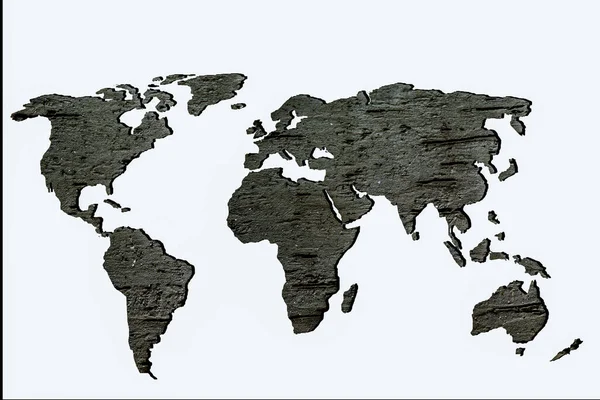 粗略地勾画了木制填装的世界地图 — 图库照片