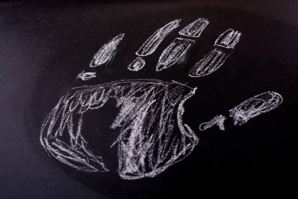 Handprint Drawn Chalk Blackboard — Stock Photo, Image