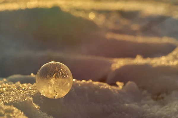 Kleine Bevroren Bel Tegen Ondergaande Zon — Stockfoto
