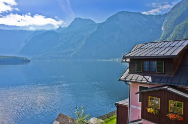 Hallstatt in Alps, Old city view by the lake, Austria 